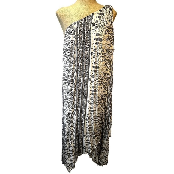 Lane Bryant Black‎ and White Pleated Paisley One Shoulder Maxi Dress SZ 22 - Picture 2 of 15